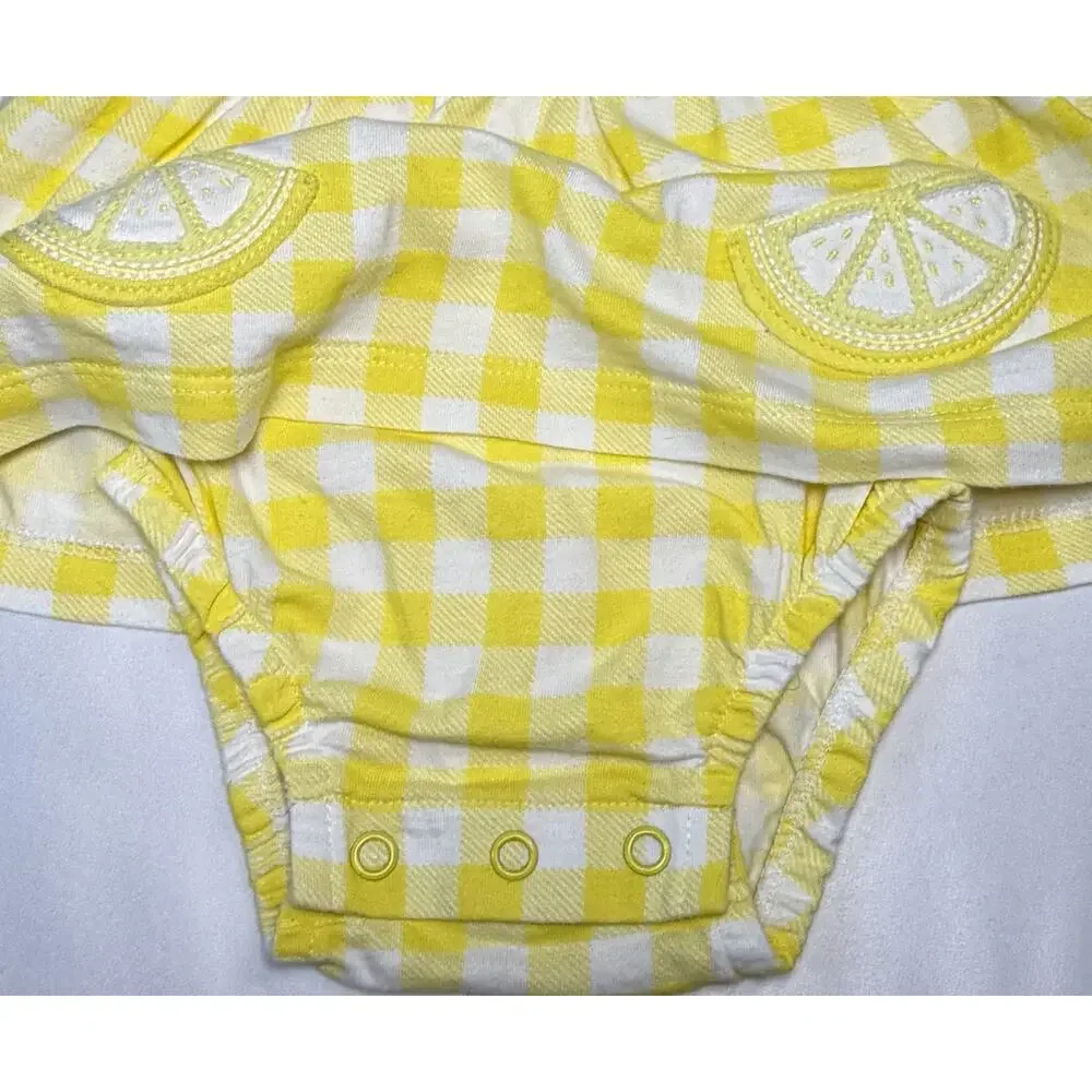 Carter’s Baby Girl 3M Lemon Romper Dress‎ Yellow Gingham Sunsuit Summer Cute